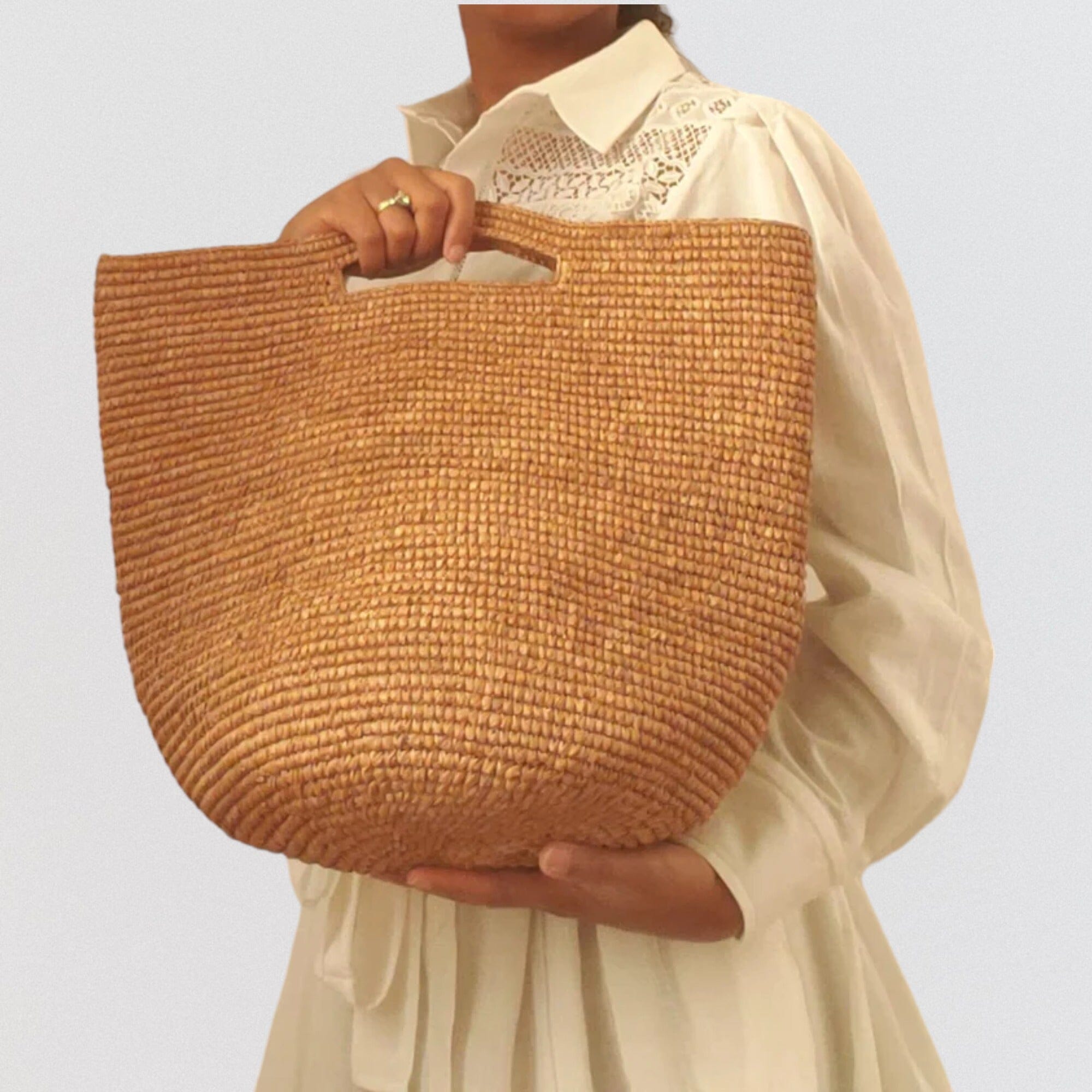 Sac De Plage Bohème Crocheté Pour Femme - Grand Sac Polyester Lavable Avec Poignées, 37x31 Cm