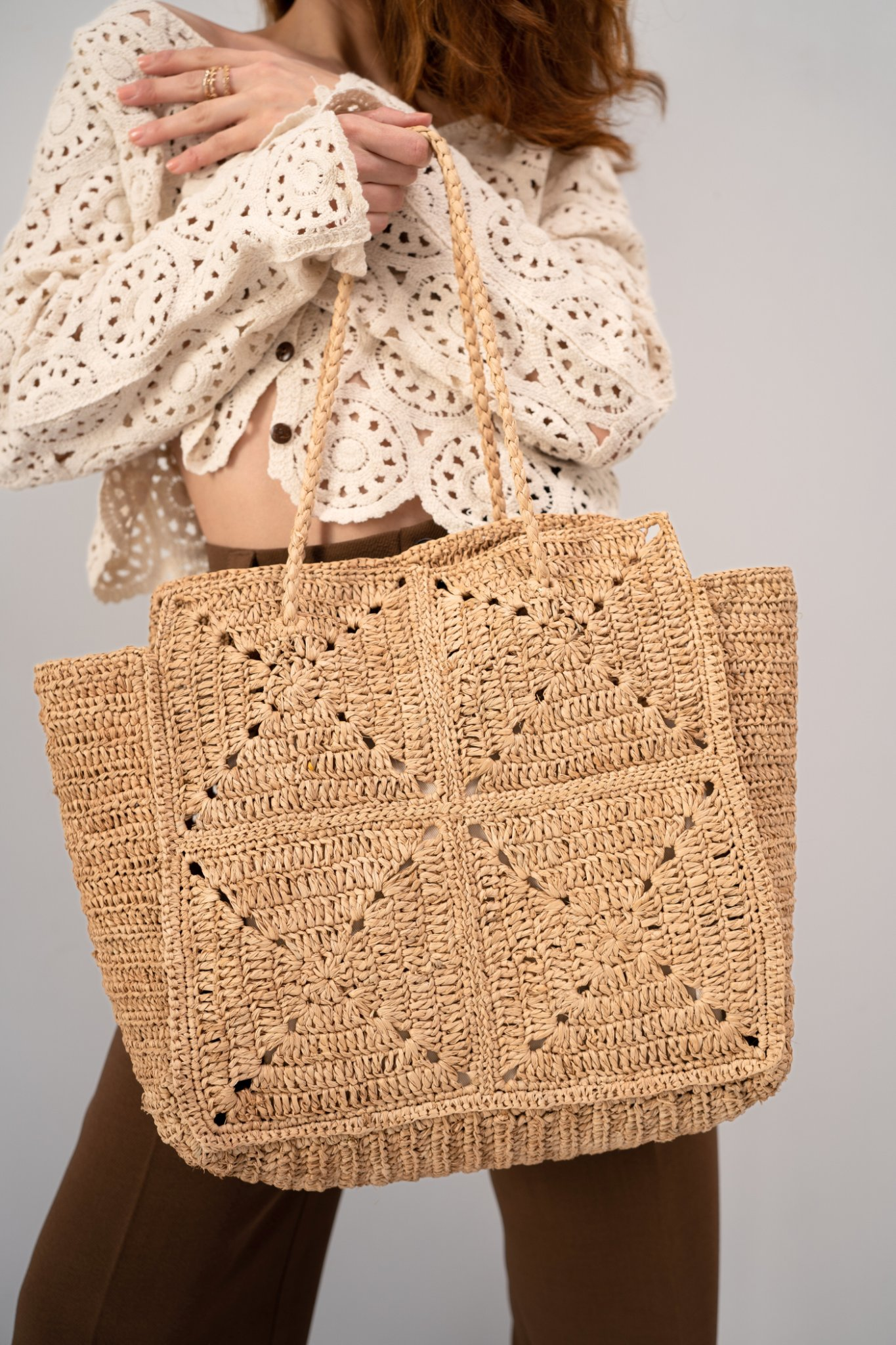 Panier en raphia July - détail tissage