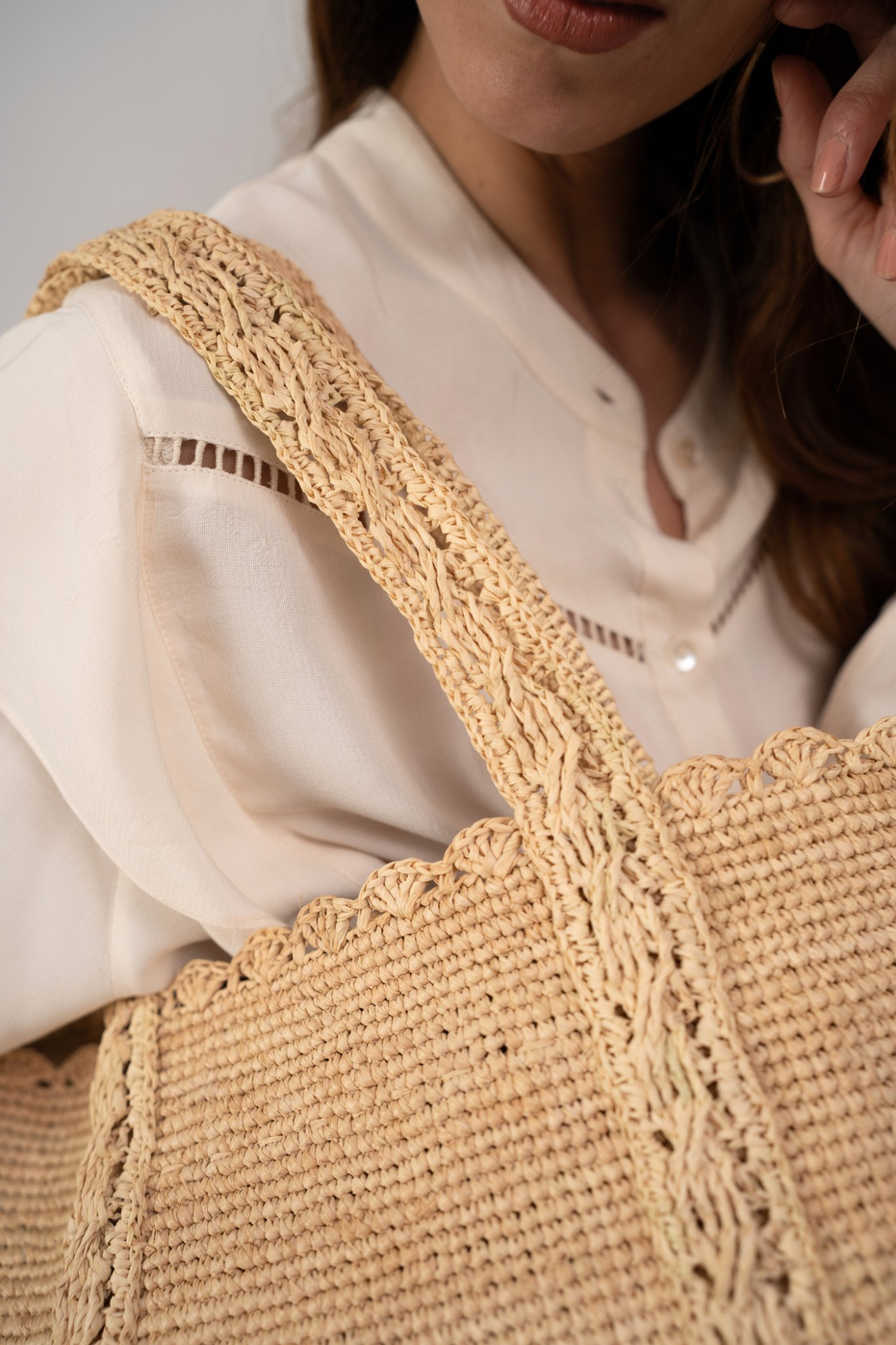 Panier en raphia Mia - détail double tissage