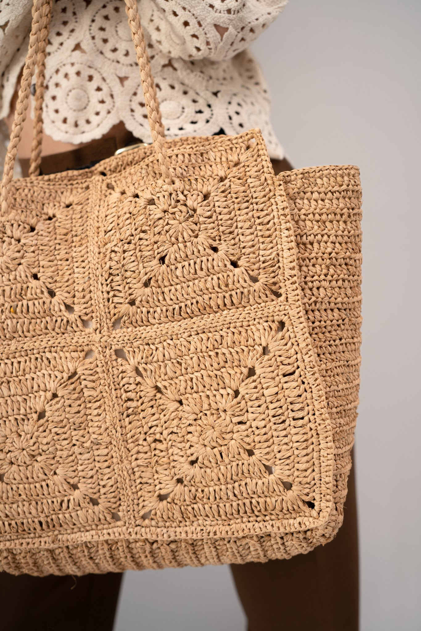 Panier en raphia July - intérieur poche zippée