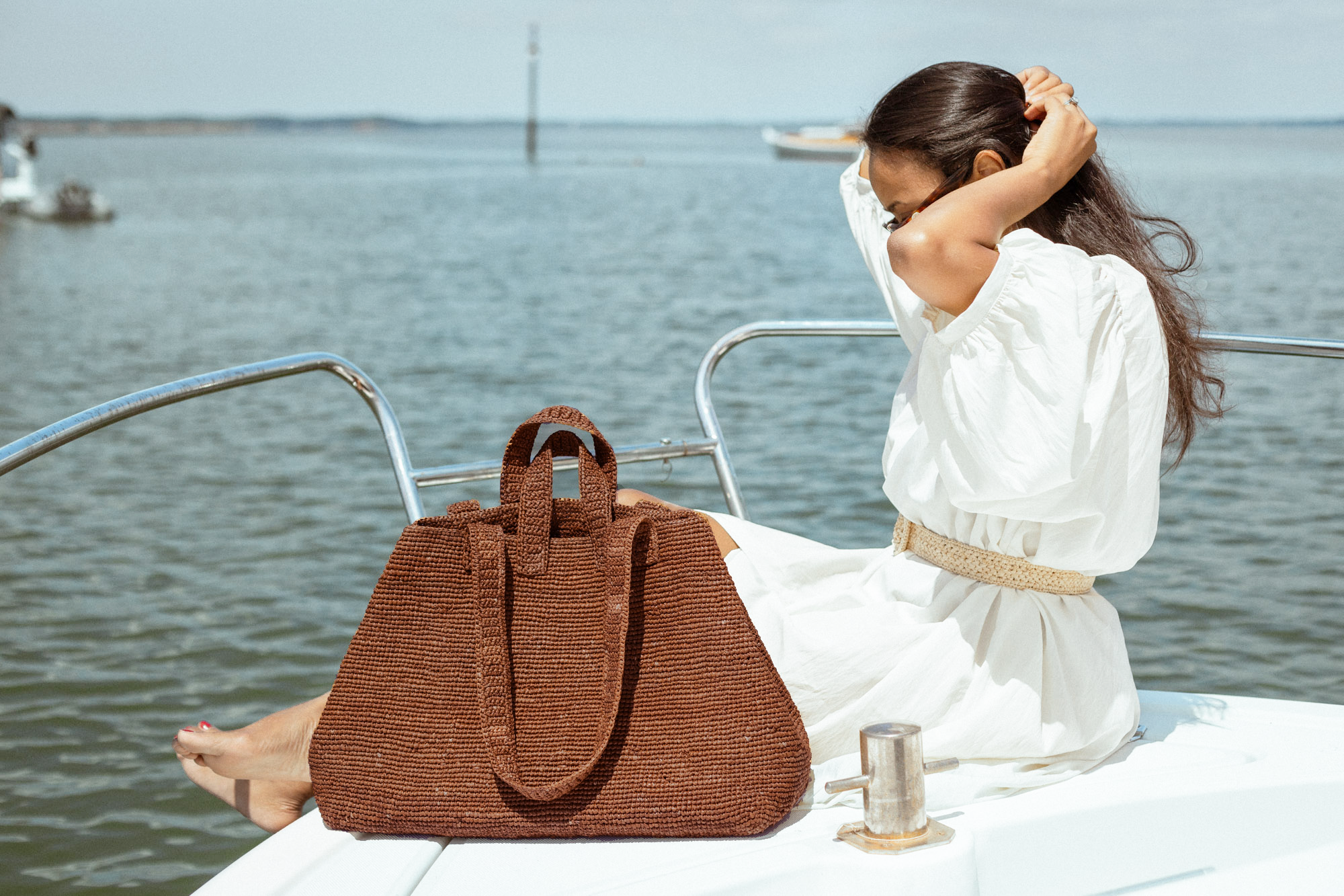 Sac en raphia Bossy thé foncé